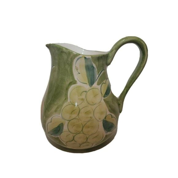 8" Wide Hand Painted Grapes Large Pitcher Made In Portugal Crate Barrel Frutuoso - Picture 3 of 4